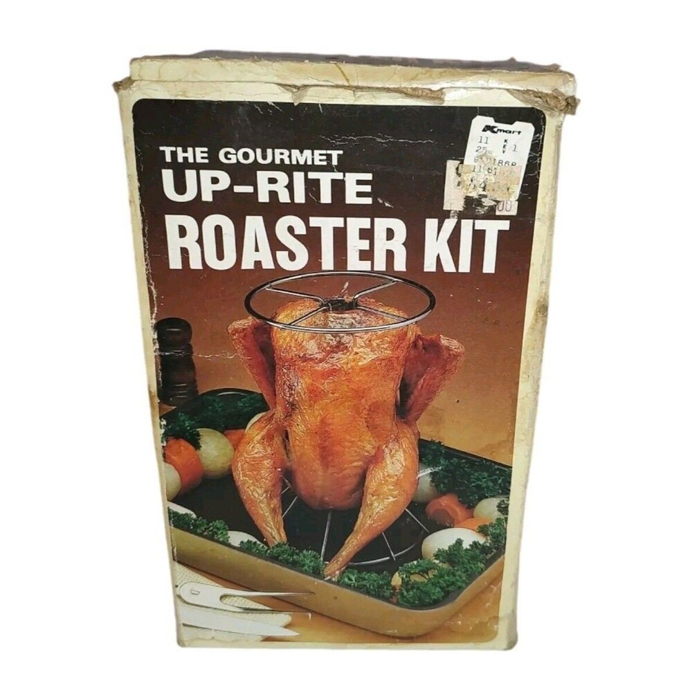 Kmart Gourmet Up-Rite Roaster Cooking Kit VTG Steel Racks Skewers Meat Veggies